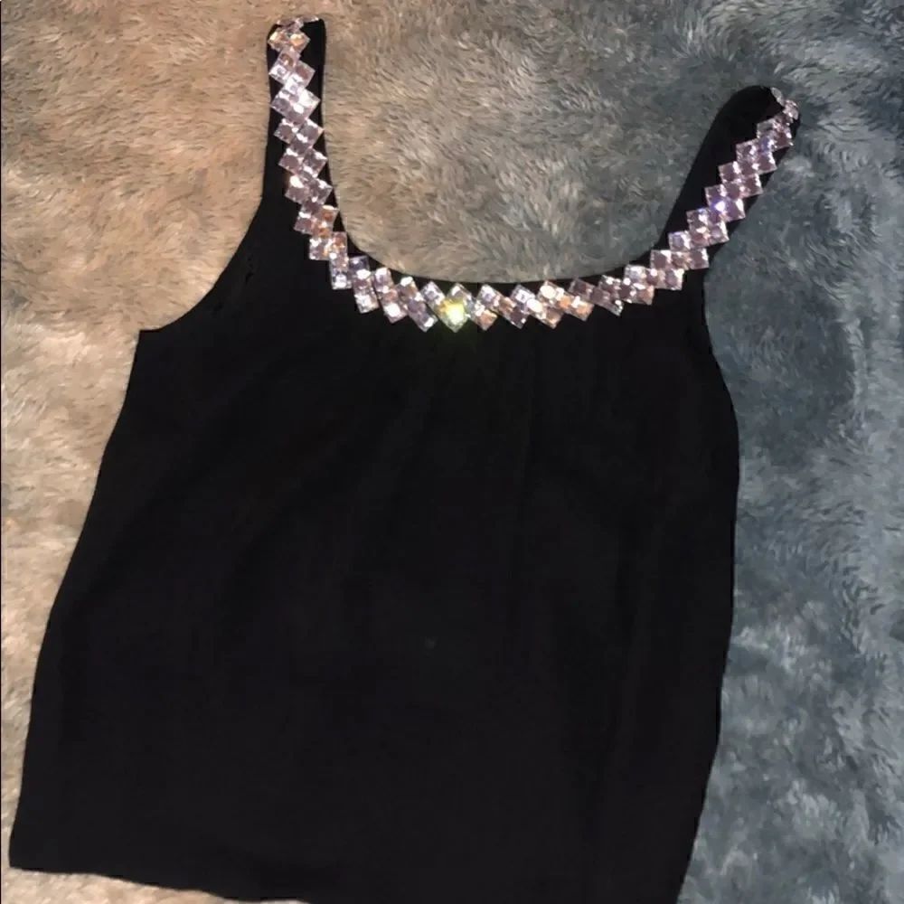 NEW Yumi Kim 100% Silk Black and Crystal Tank Top